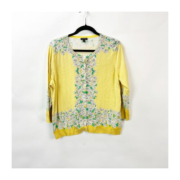 Talbots Daisy Floral Cardigan XL Women Yellow 3/4 Sleeve Button‑Front - Picture 2 of 9